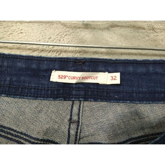 Levis 529 Jeans Womens 32 Blue Denim Curvy Bootcut Stretch Distressed Dark Wash - Picture 7 of 11